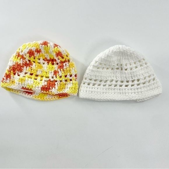 Two handmade crochet baby hats Bohemian Boho Shabby Chic Retro Orange Yellow Hat - Picture 1 of 6